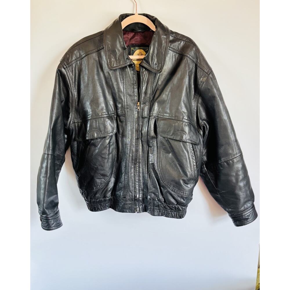 Vintage Members Only Mens Genuine‎ Leather Bomber Black Jacket Size Large 1980's